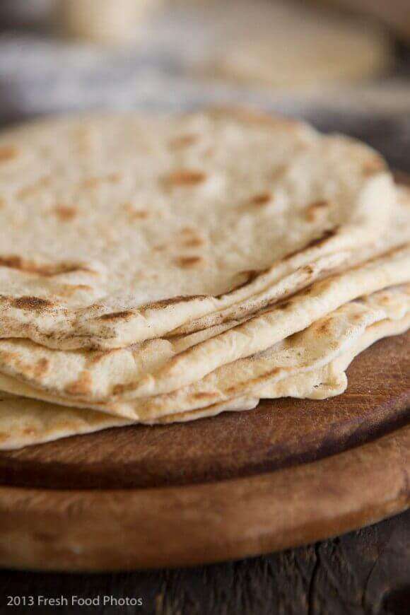 A stack of freshly made flour tortilla's