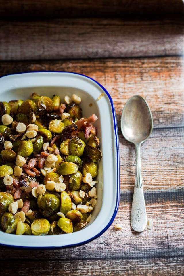 Roasted Brussels sprouts with bacon and hazelnuts | insimoneskitchen.com