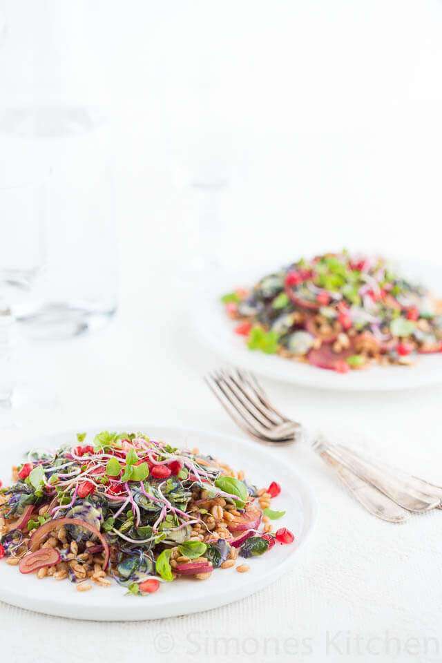 Salad of farro, pomegranate and brussels sprouts | insimoneskitchen.com