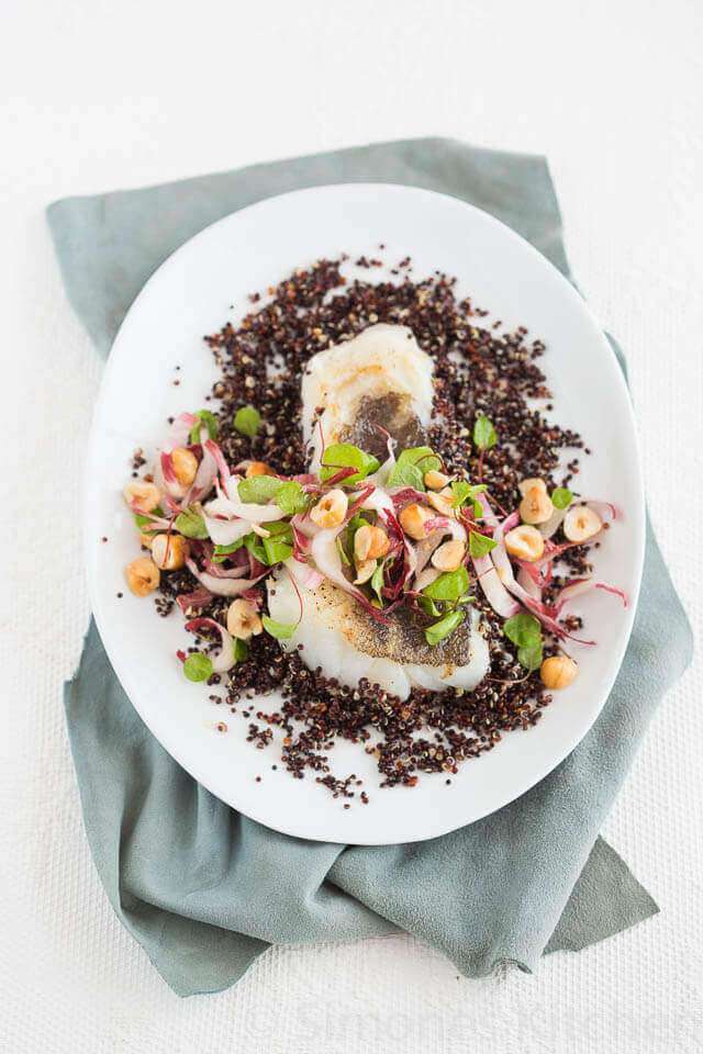 Salad with black quinoa, cod and hazelnuts | insimoneskitchen.com