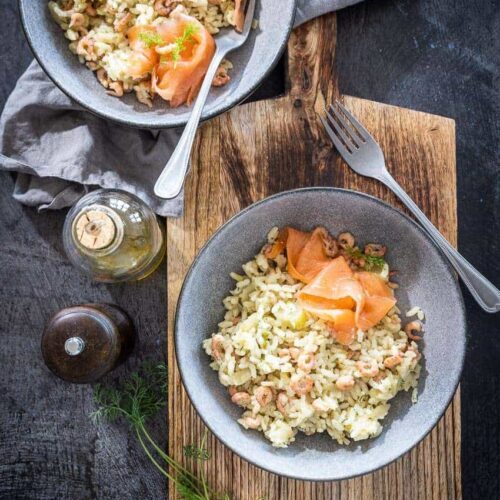 Fennel risotto with prawns