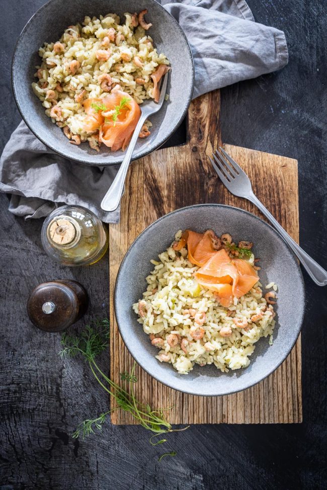 Fennel risotto with prawns