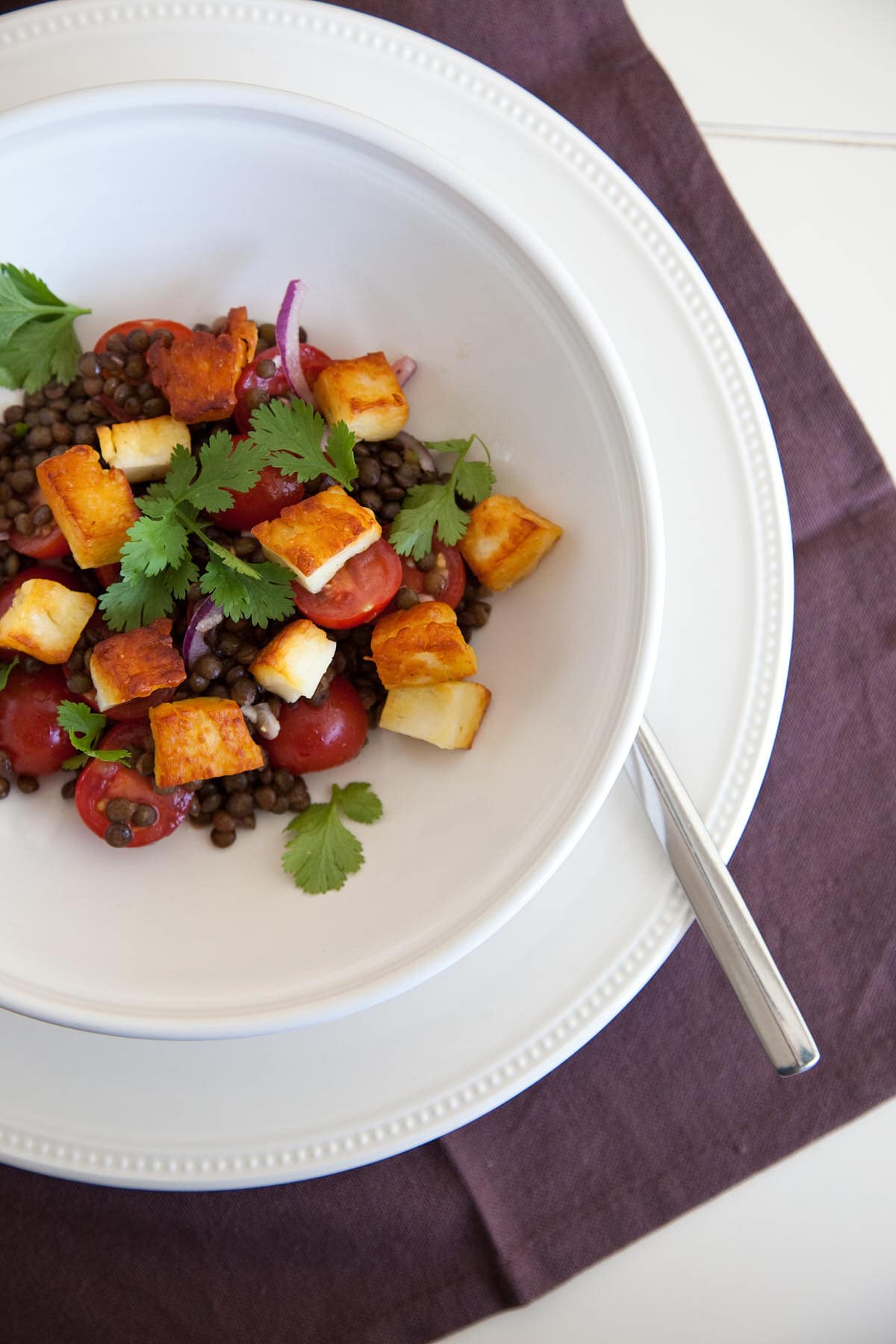 Halloumi and lentil salad