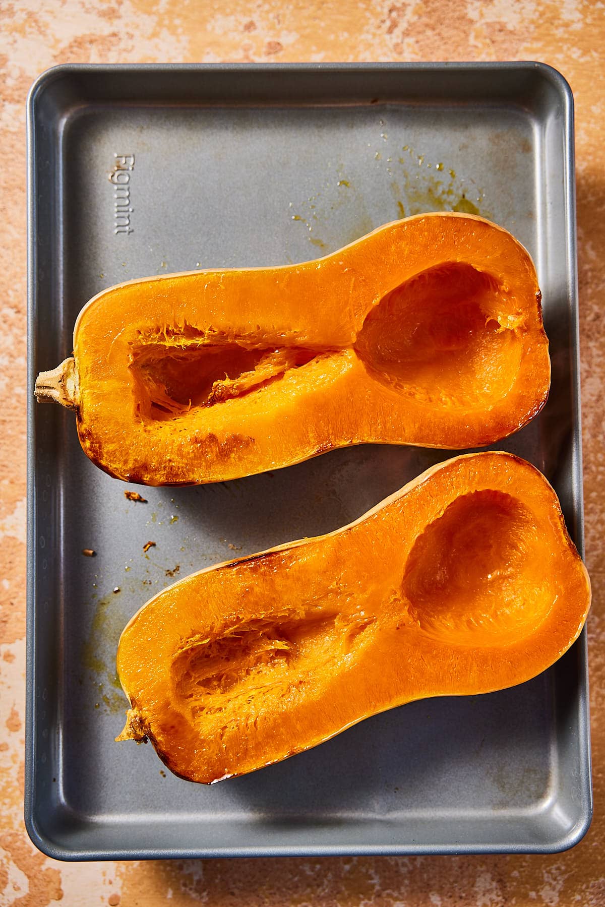 Scoop out the roasted pumpkin flesh