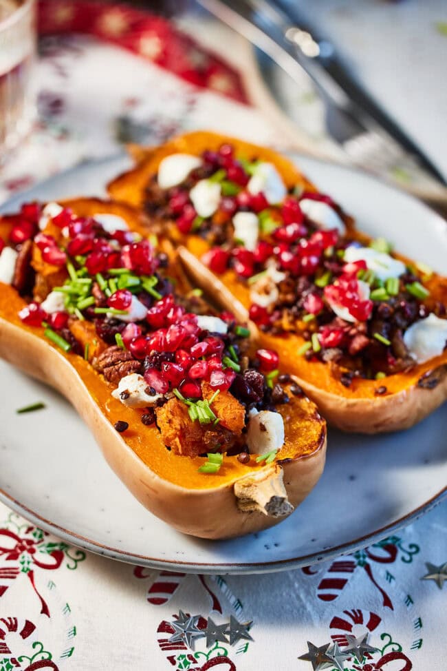 Stuffed butternut squash with lentils