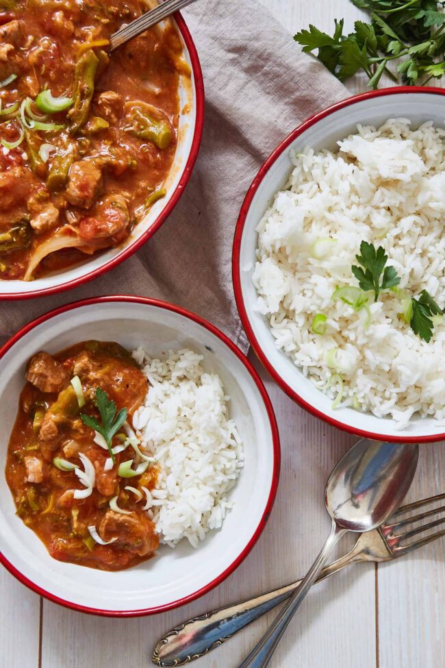 Pork stew with tomatoes and rice