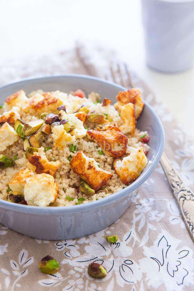 couscous salad with halloumi and apple