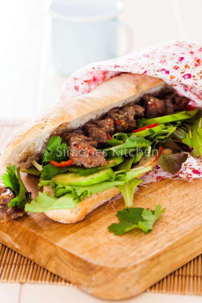 Vietnamese sandwich with lemongrass beef skewers | insimoneskitchen.com