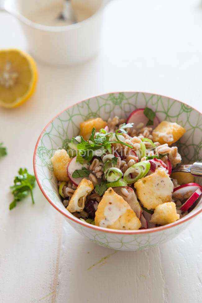 Farro salad with halloumi and cranberries