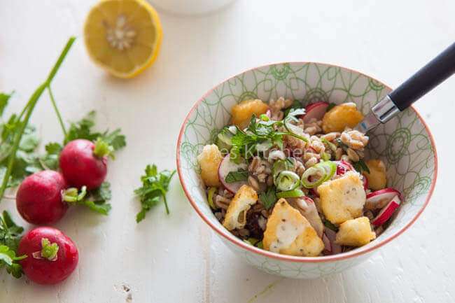 Farro salad with halloumi and cranberries