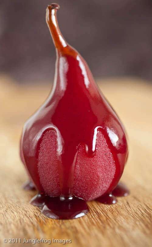 Slow cooked poached pears in red wine sauce