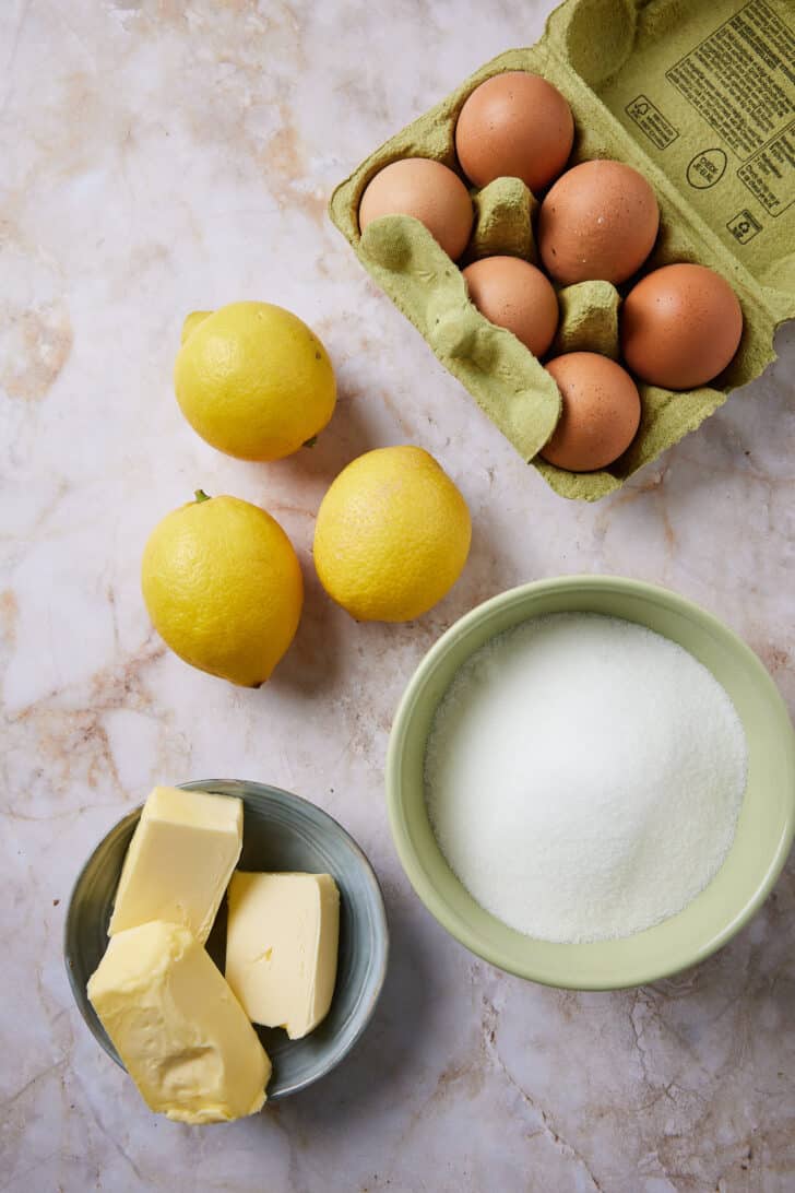 Ingredients for making the lemon curd