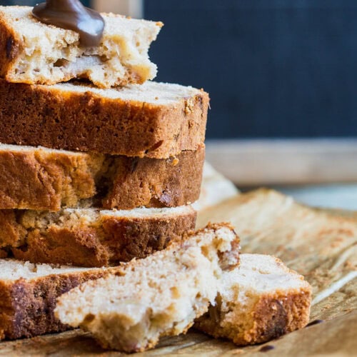 Banana bread with caramel sauce