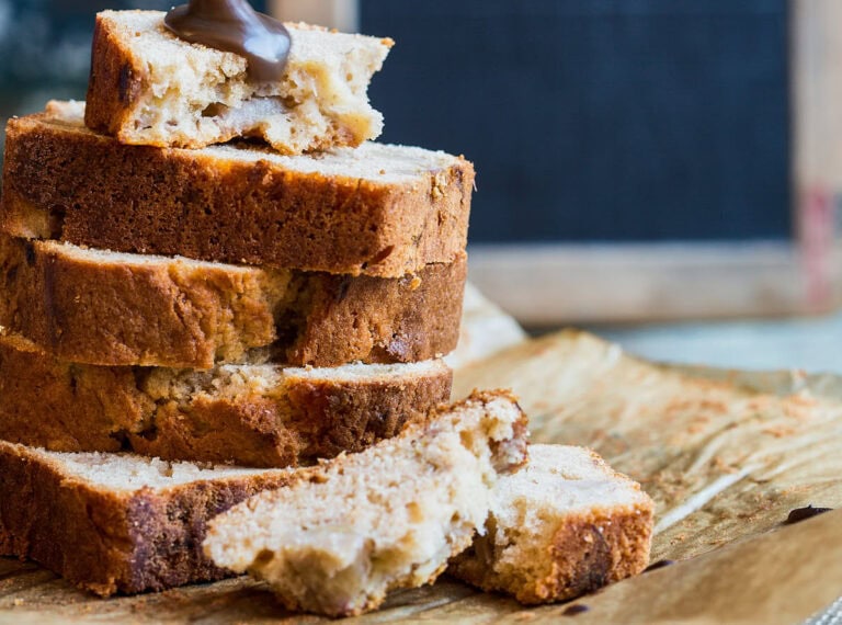 Banana bread with caramel sauce