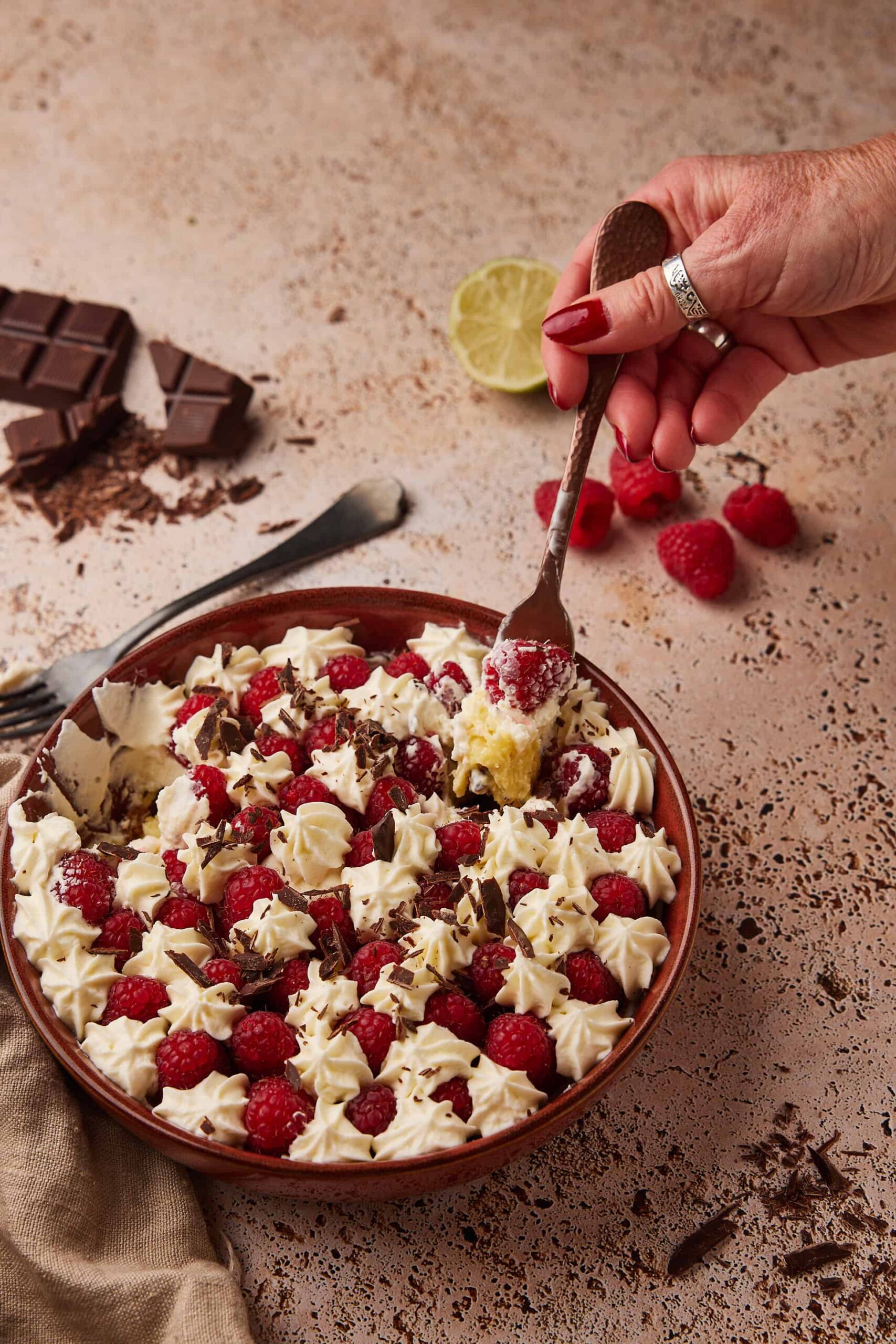 limoncello trifle with raspberries