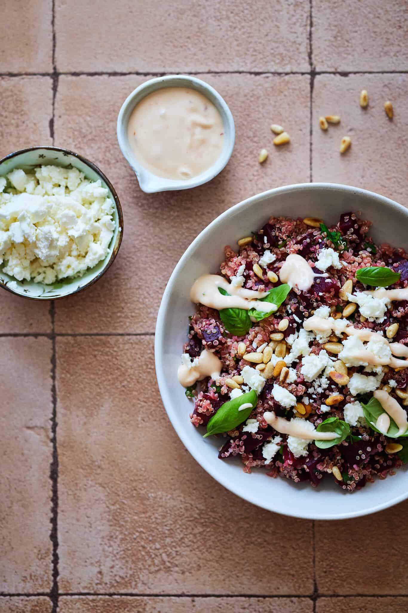 Quinoa salad with feta and beetroot