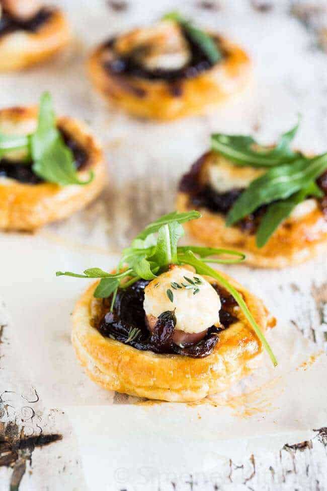 Caramelized onion and goat cheese bites