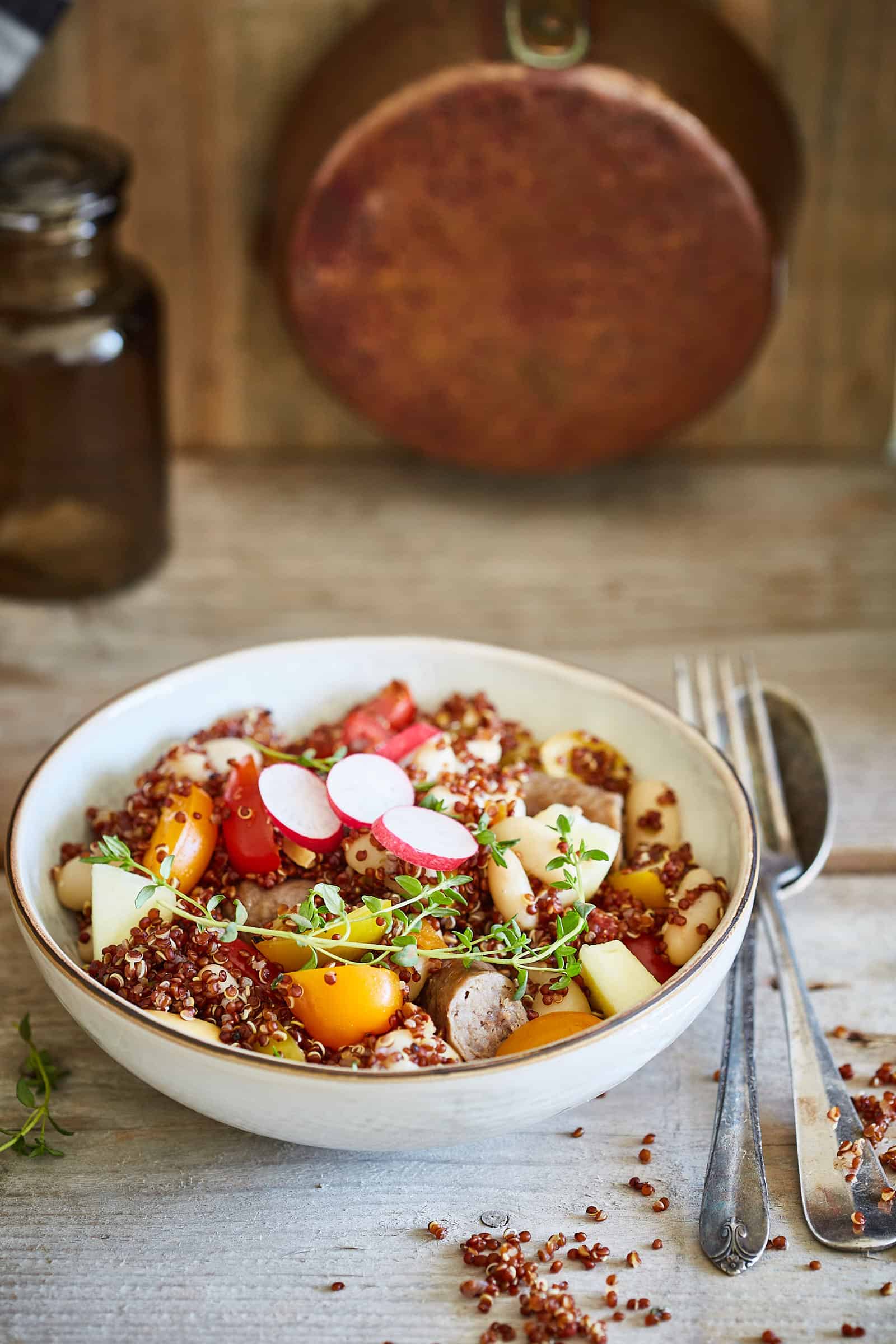 Quinoa salad with sausages