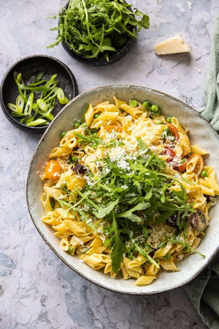 Pasta salad with chorizo and mascarpone
