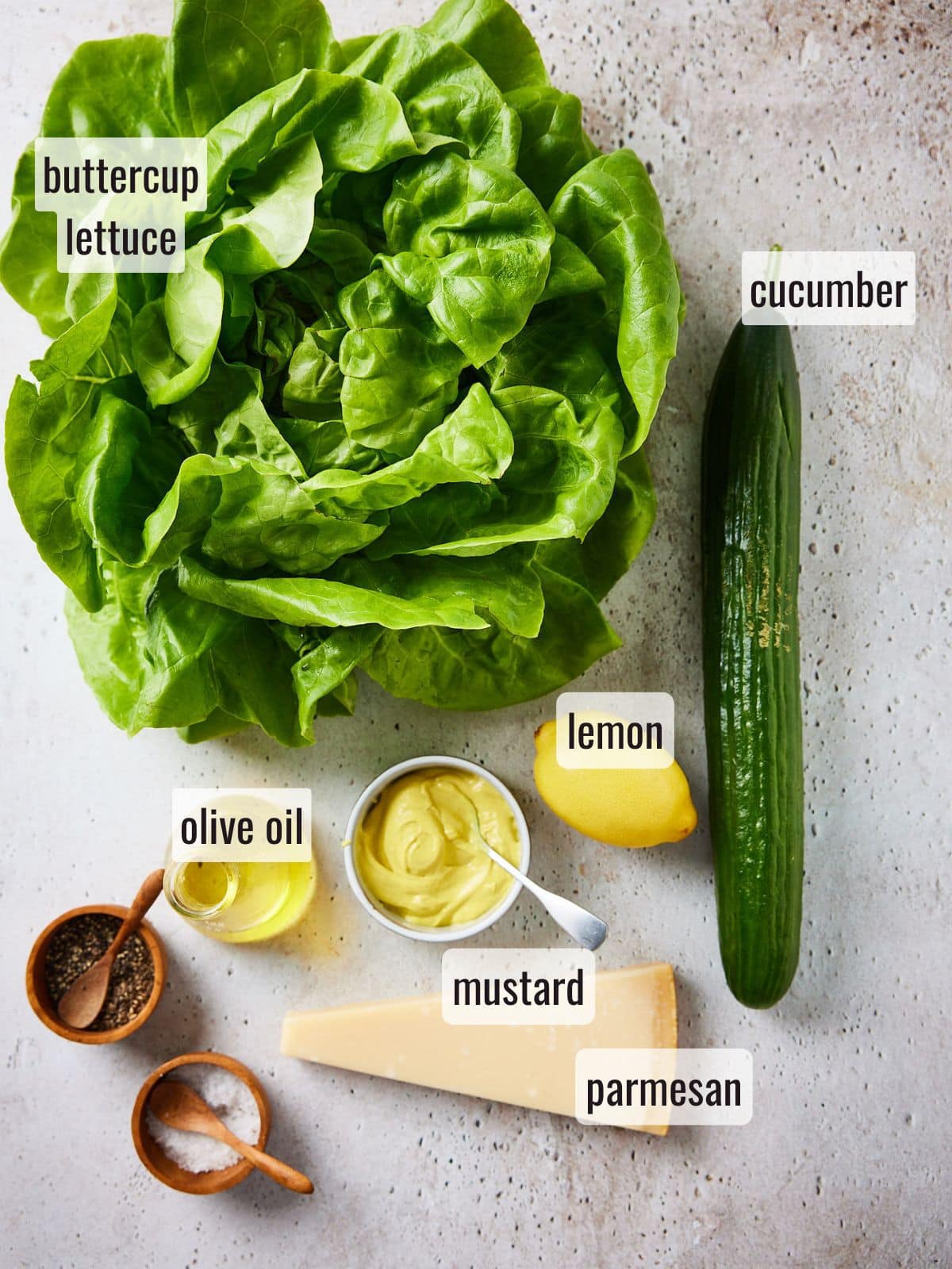 Ingredients for lettuce and cucumber salad