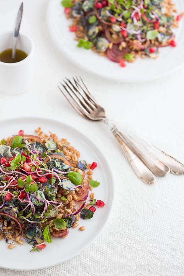 Salad with farro, brussels sprouts and pomegranate | insimoneskitchen.com