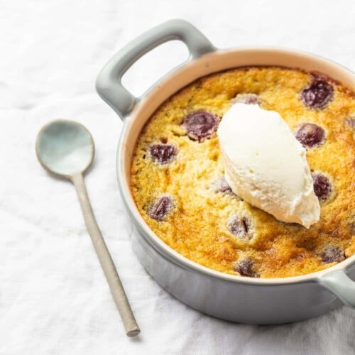 cherry clafoutis with white chocolate