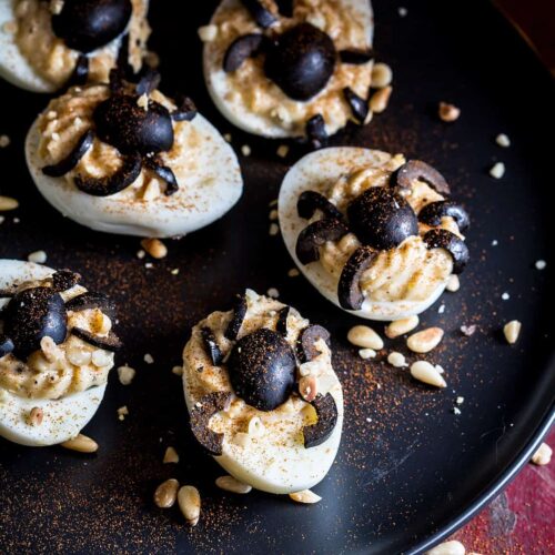 Halloween deviled eggs spiders