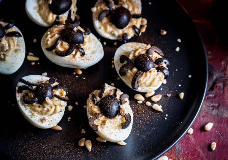 Halloween deviled eggs spiders