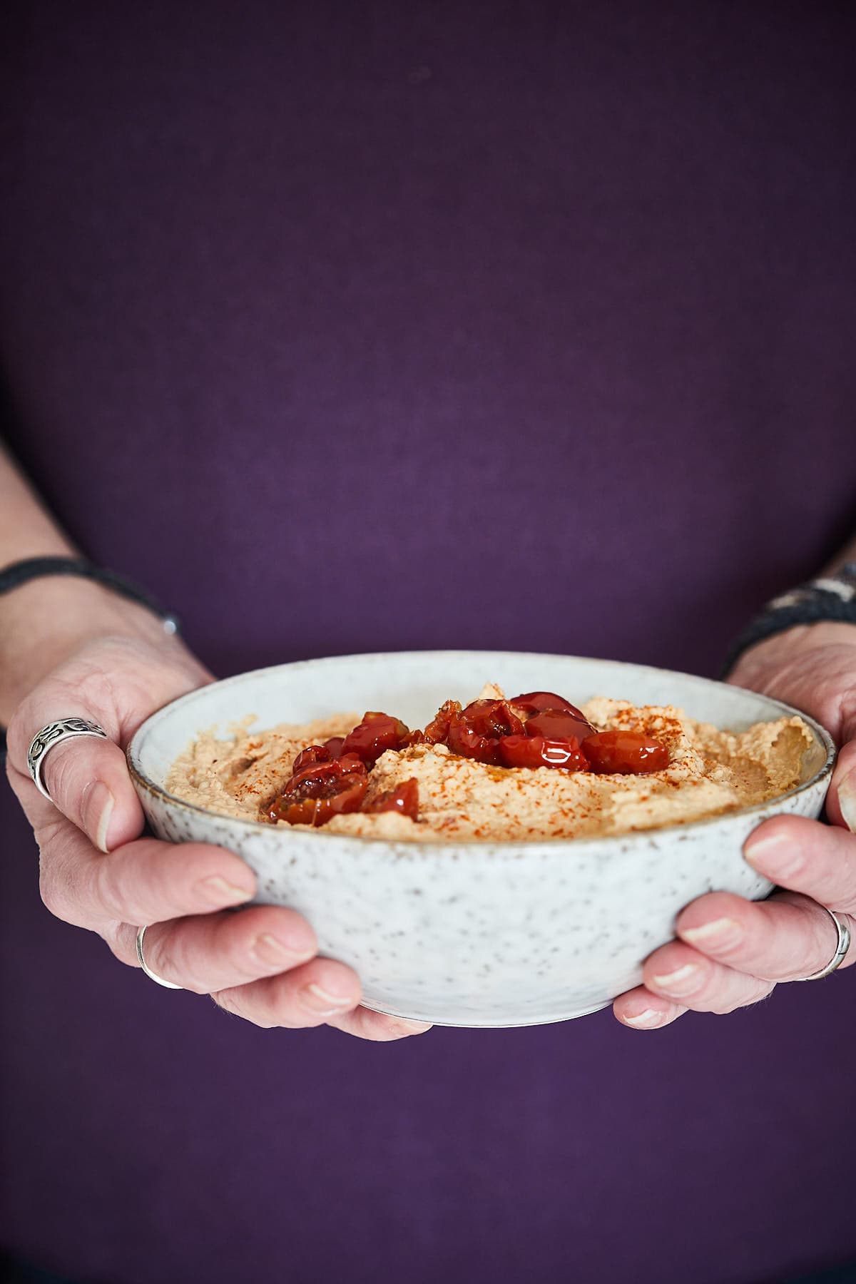 One serving of roasted garlic hummus