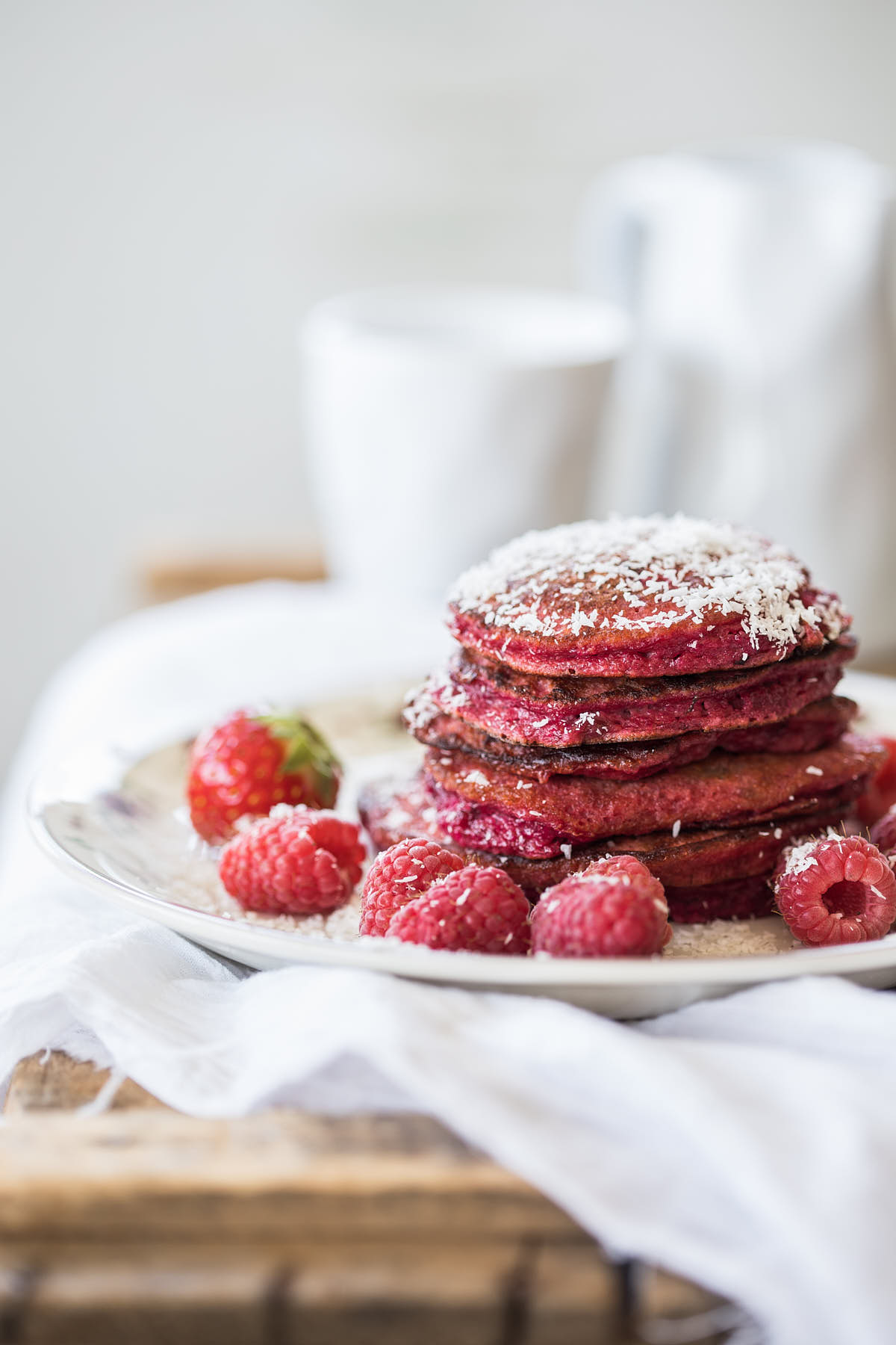 Stack of gluten-free beetroot pancakes