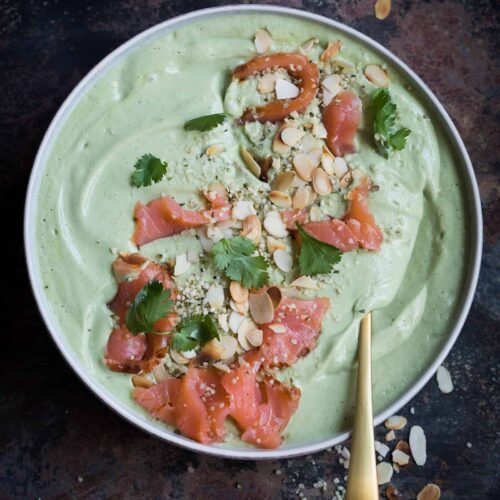 avocado soup with smoked salmon