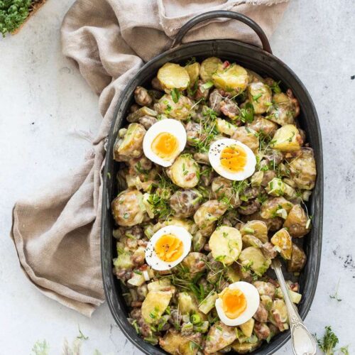 Potato salad with sausages