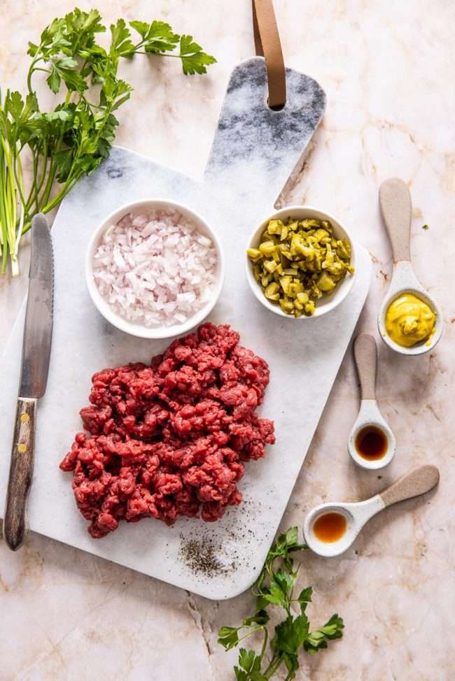 Ingredients for a steak tartare