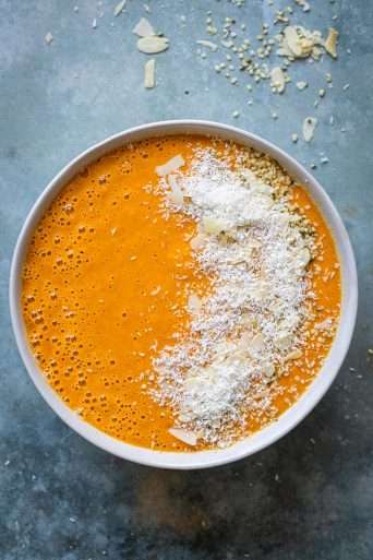 orange power smoothie bowl top shot