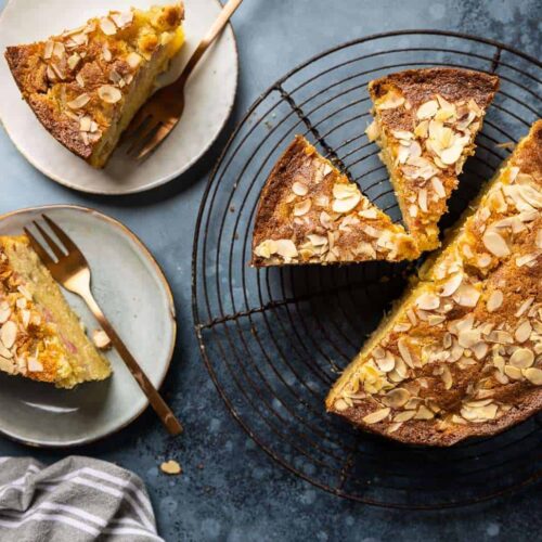 Rhubarb cake with oranges landscape