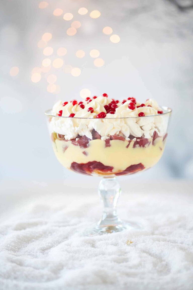 Christmas trifle with poached pears