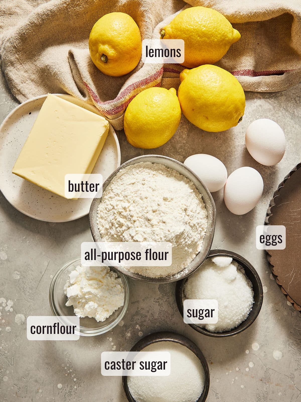 Ingredients for lemon meringue pie