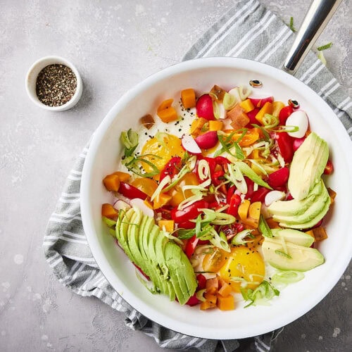 Easy low carb breakfast with avocado and eggs