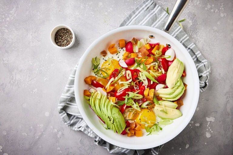 Easy low carb breakfast with avocado and eggs