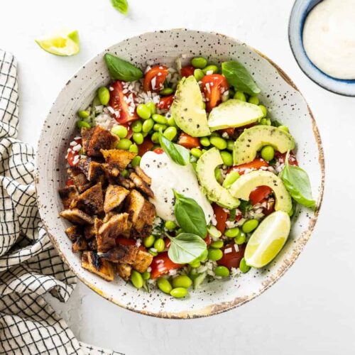 Poke bowl with pork belly