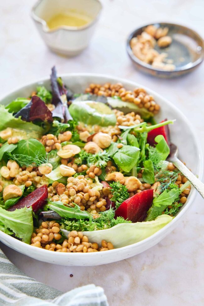 Lentil salad with roasted beetroot