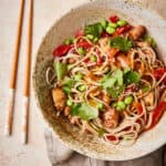 cold noodle salad with edamame and chicken