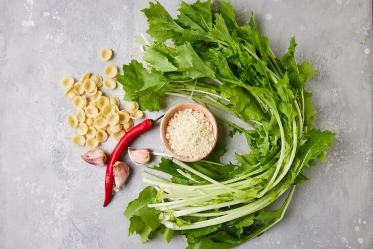 Ingredients for the pasta with turnip greens