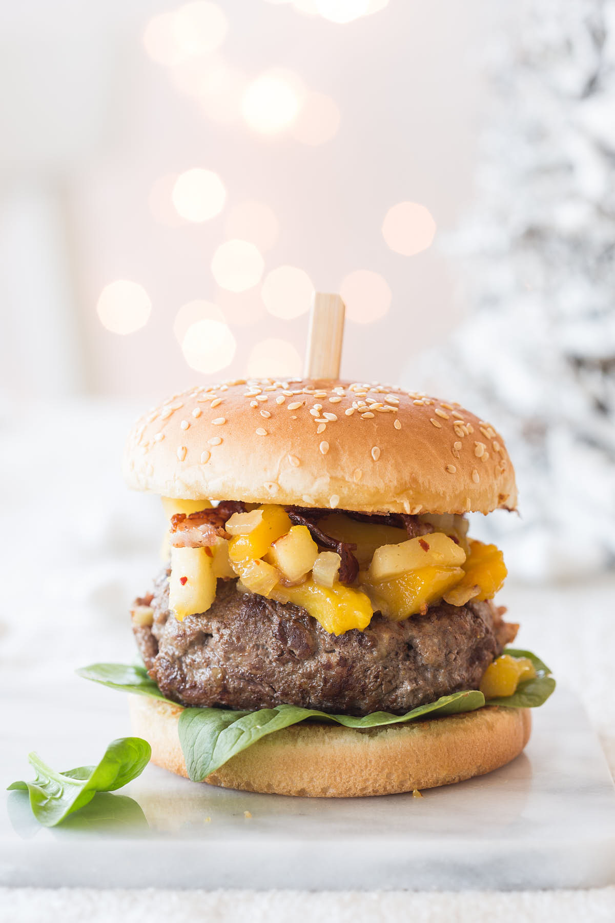 Christmas burger with chestnuts and mango chutney