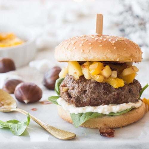Christmas burger with chestnuts and mango chutney