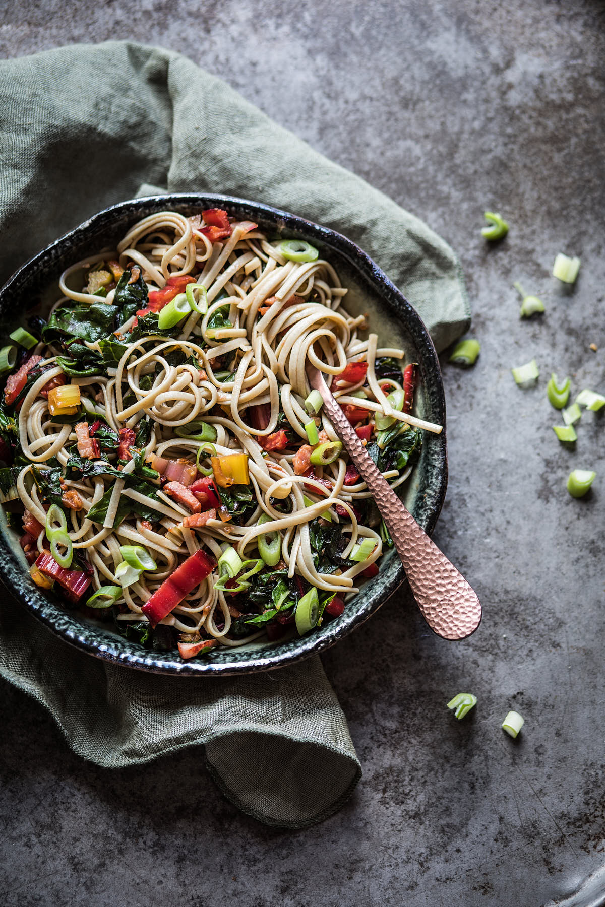 Noodles with Swiss chard