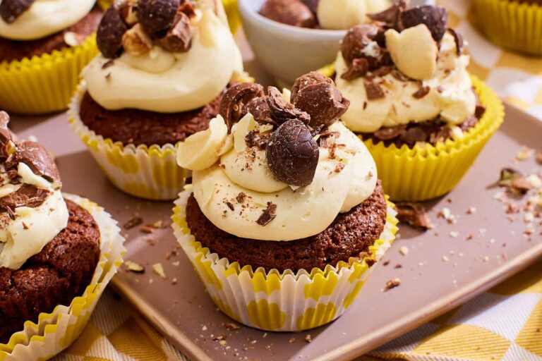 Easter chocolate cupcakes with white chocolate ganache