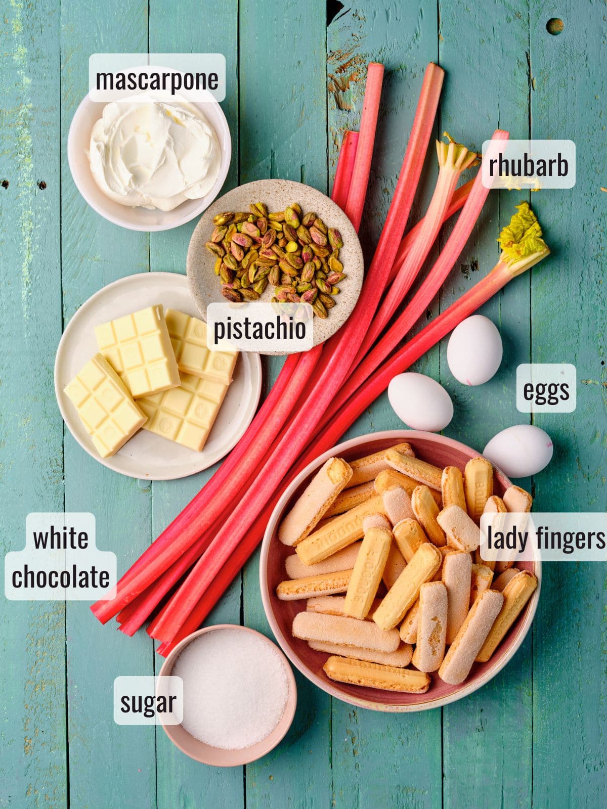 Ingredients for making rhubarb tiramisu