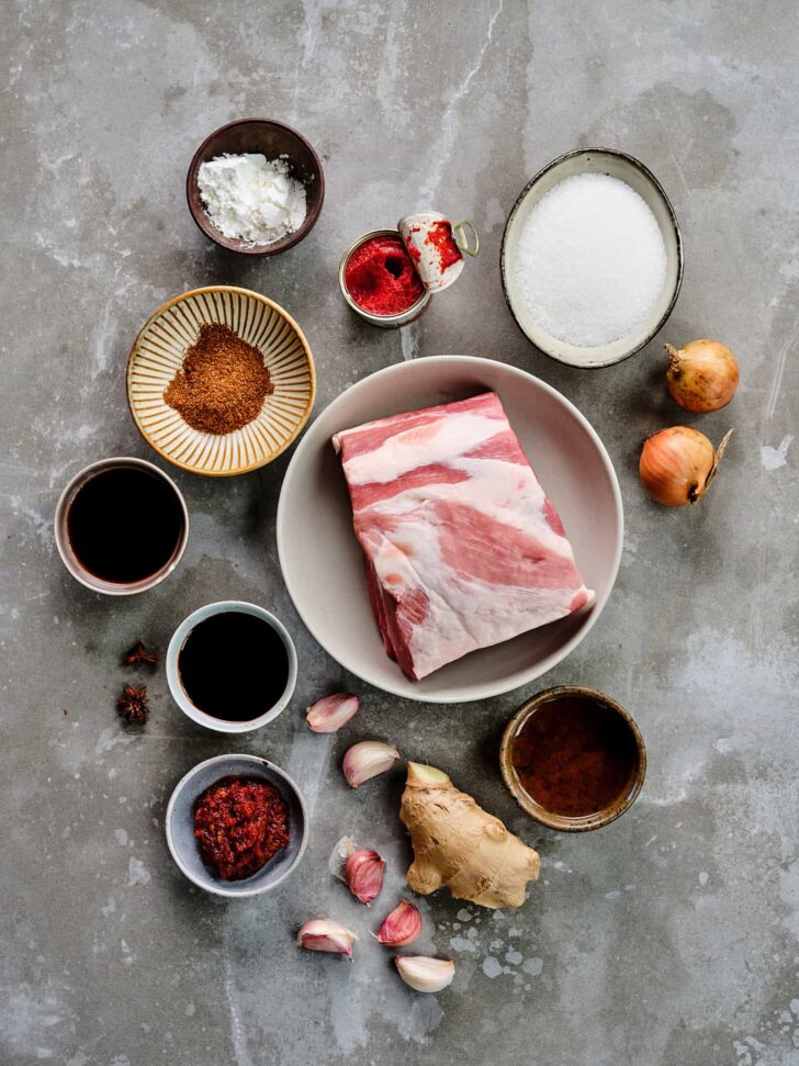 Ingredients for roasted pork shoulder babi pangang