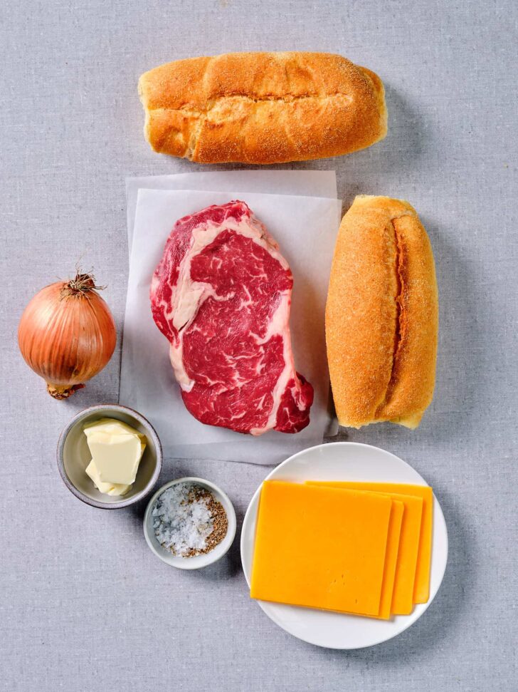 Ingredients for a philly cheesesteak